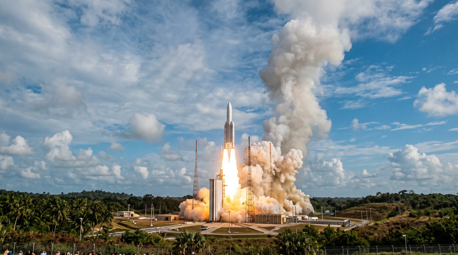 Décollage d'une fusée depuis le pas de tir de Kourou, Guyane