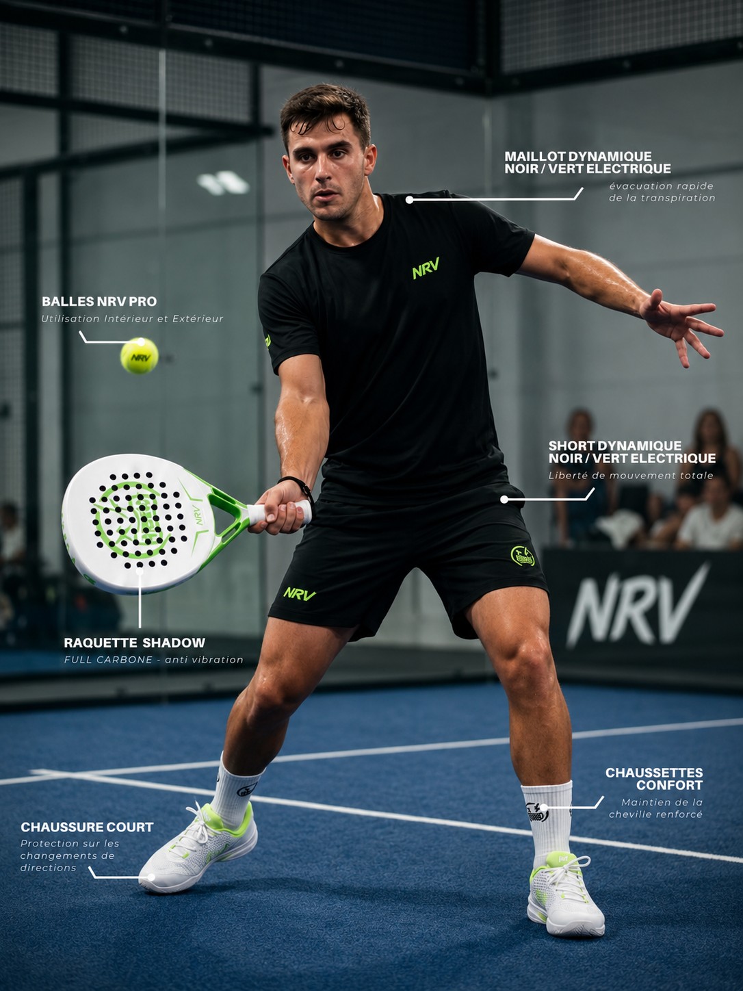 Joueur de padel équipé en tenue NRV Athletics